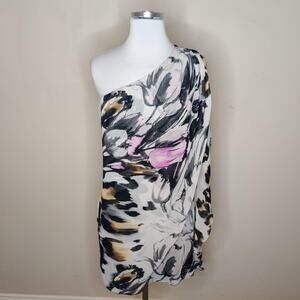 SL Fashions One‎ Shoulder Dress Floral Chiffon Draped